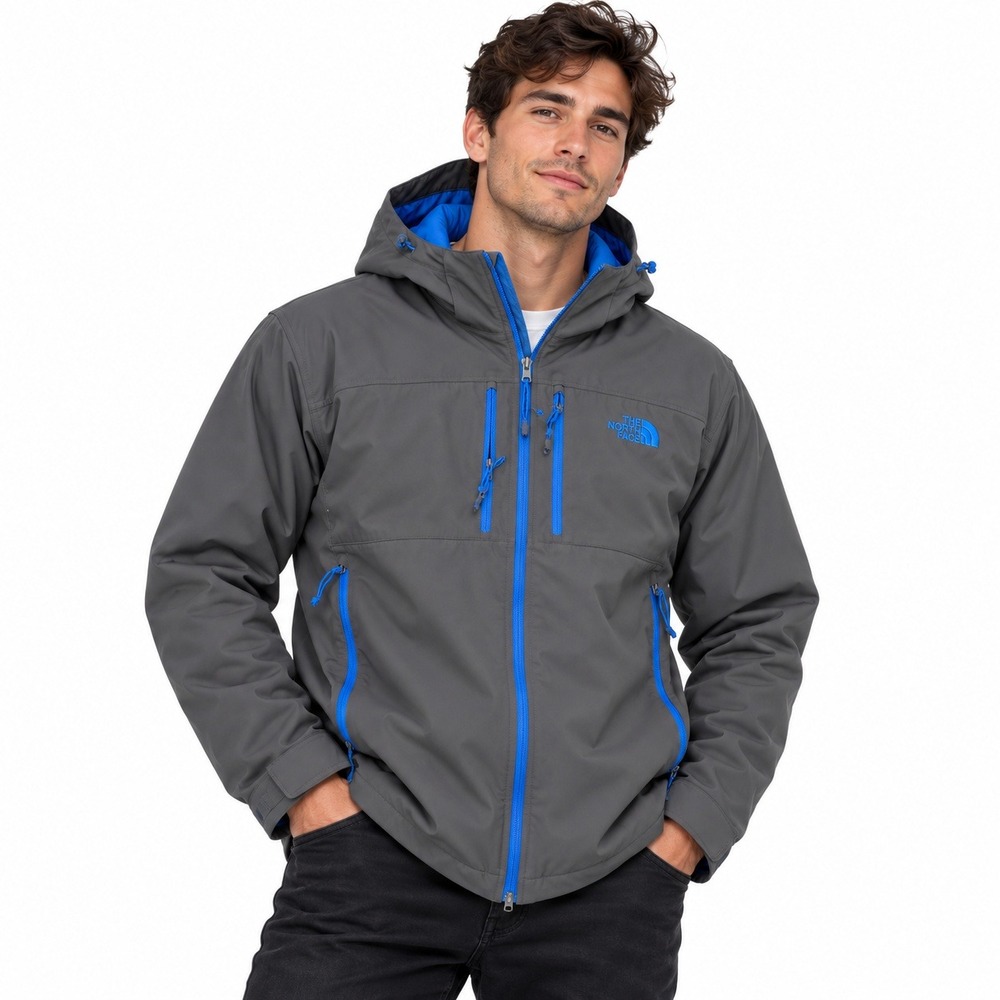 The North Face Jacket Mens XXL Grey Blue Softshell Hooded Hiking Water Resistant